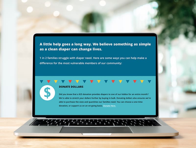 Website design by Tingalls Graphic Design for a non-profit